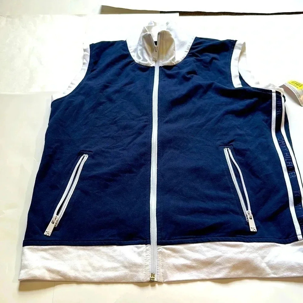 Tommy Hilfiger blue and white zip up vest size XL NWT